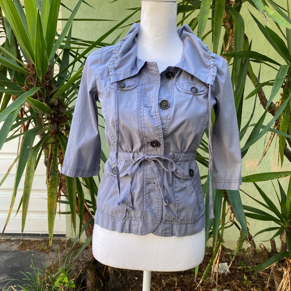 Gray Utility Tie Waist shirt peplum jacket - Picture 2 of 9